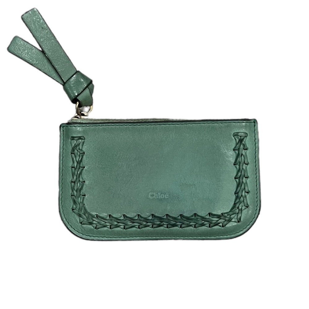 Chloe Green Braided Mini Coin Card Wallet